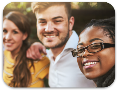 group of 3 people smiling